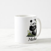 Personalized Cute Panda Bear With Greenery Bamboo Kaffeetasse (VorderseiteRechts)