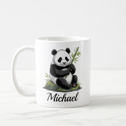 Personalized Cute Panda Bear With Greenery Bamboo Kaffeetasse (Links)