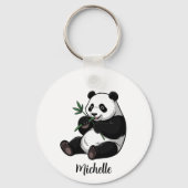 Personalized Cute Panda Bear With Greenery Bamboo Schlüsselanhänger (Vorderseite)