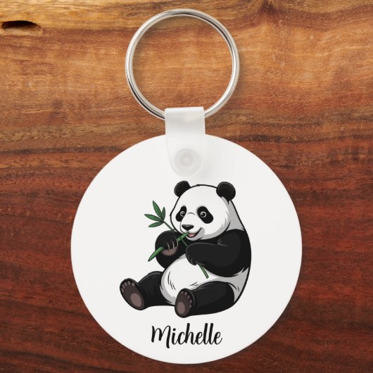 Personalized Cute Panda Bear With Greenery Bamboo Schlüsselanhänger (Rückseite)