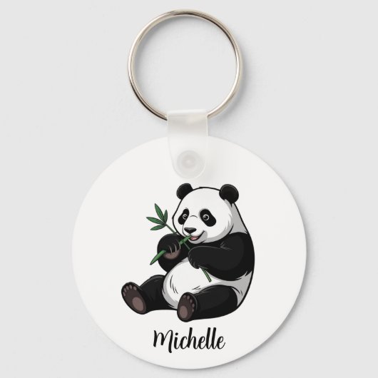 Personalized Cute Panda Bear With Greenery Bamboo  Schlüsselanhänger (Rückseite)