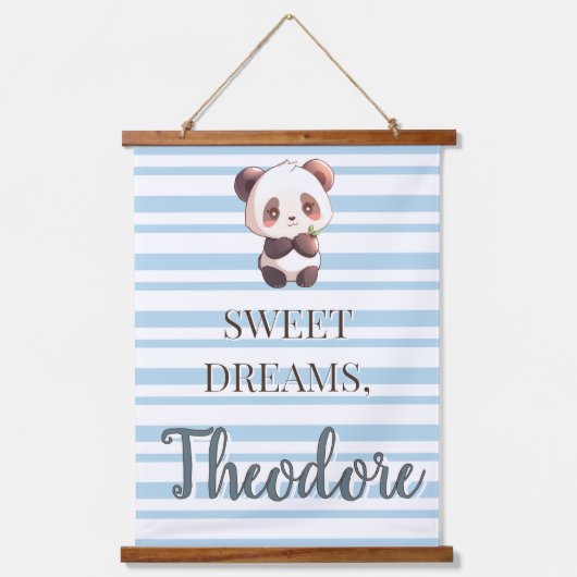 Personalized Cute Panda Sweet Dreams Wandteppich Mit Holzrahmen (Vorderseite)