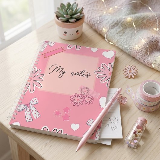 Personalized Cute Pink, Aesthetic “My Notes”  Planer