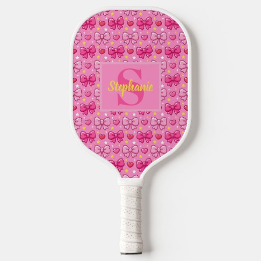 Personalized Cute Pink Bows and Hearts Monogram Pickleball Schläger (Vorderseite)
