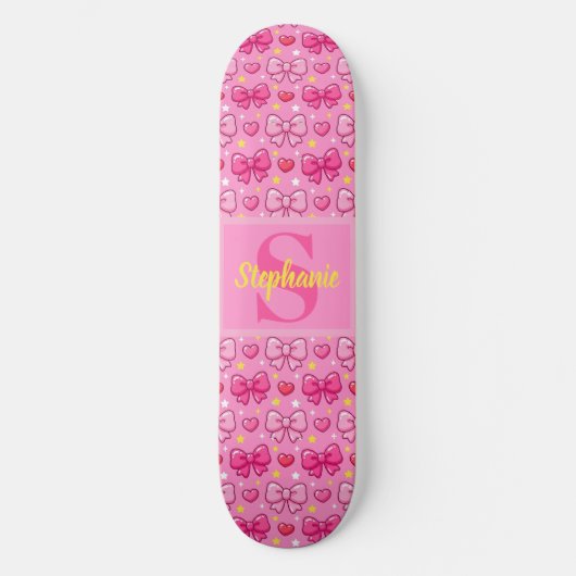 Personalized Cute Pink Bows and Hearts Monogram Skateboard (Vorderseite)