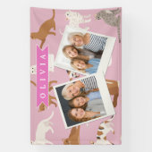 Personalized Cute Pink Cat Pattern Gift Cat Lover Banner (Vertikal)