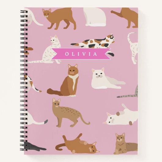 Personalized Cute Pink Cat Pattern Gift Cat Lover Notizblock (Vorderseite)