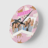 Personalized Cute Pink Cat Pattern Gift Cat Lover Runde Wanduhr (Winkel)