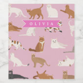Personalized Cute Pink Cat Pattern Gift Cat Lover Weinetikett (Einzelnes Label)