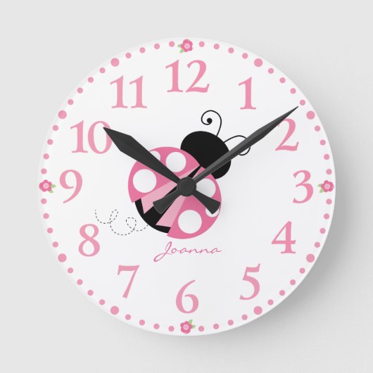 Personalized Cute Pink Ladybug  Clock Runde Wanduhr (Vorderseite)