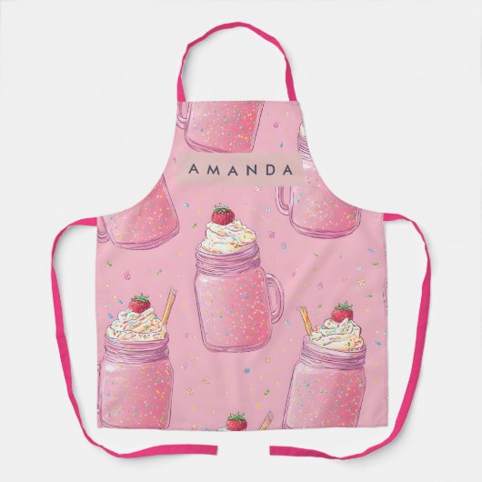 Personalized Cute Pink Milkshake Sprinkles Schürze (Vorderseite)