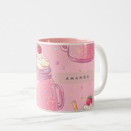 Personalized Cute Pink Milkshake Sprinkles Zweifarbige Tasse (VorderseiteRechts)