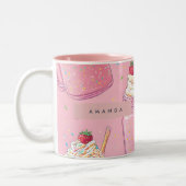Personalized Cute Pink Milkshake Sprinkles Zweifarbige Tasse (Links)