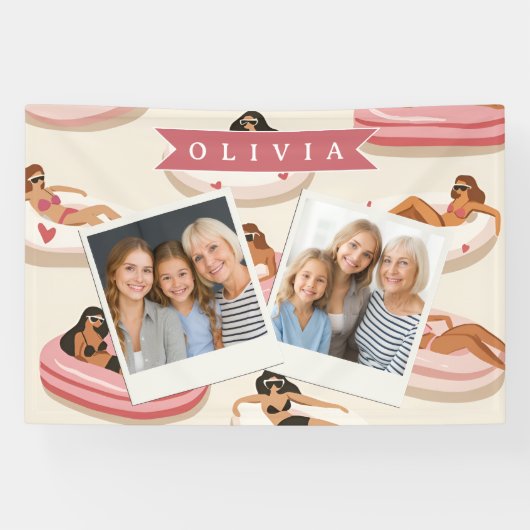 Personalized Cute Pink Pool Float Summer Aesthetic Banner (Horizontal)