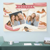 Personalized Cute Pink Pool Float Summer Aesthetic Banner (Messe)