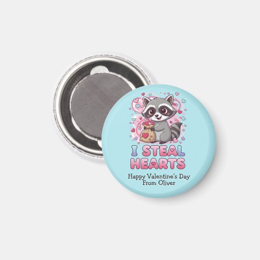 Personalized Cute Raccoon Classroom Valentine Magnet (Vorderseite/Rückseite)