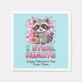 Personalized Cute Raccoon Classroom Valentine Serviette