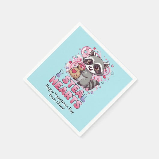 Personalized Cute Raccoon Classroom Valentine Serviette (Ecke)