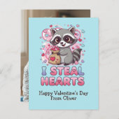 Personalized Cute Raccoon Valentine Postkarte (Vorne/Hinten)
