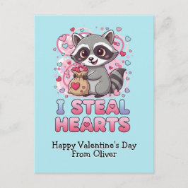 Personalized Cute Raccoon Valentine Postkarte
