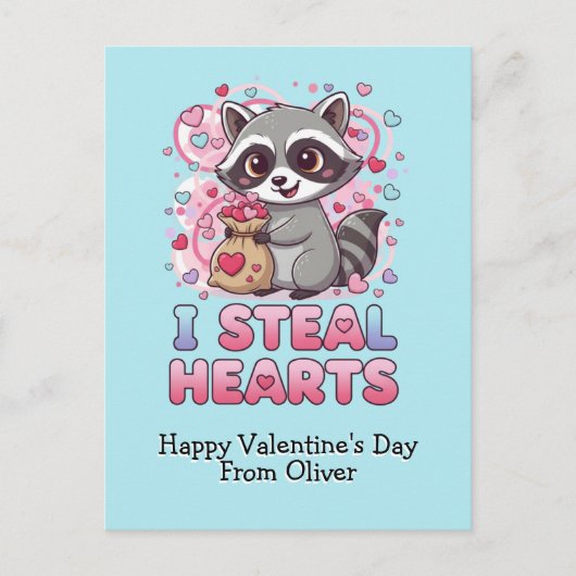 Personalized Cute Raccoon Valentine Postkarte (Vorderseite)