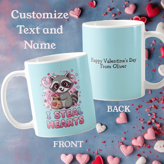 Personalized Cute Raccoon Valentine's Day Kaffeetasse