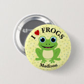 Personalized Cute Red Heart I Love Frogs Button (Vorne & Hinten)