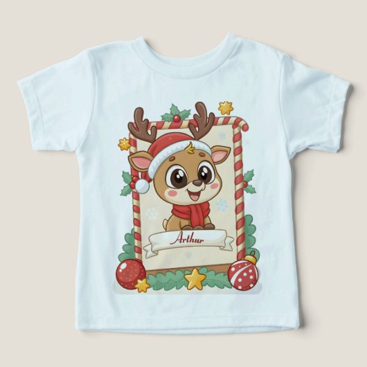 Personalized Cute Reindeer Christmas Toddler T-Shi (Design Vorderseite)