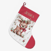 Personalized Cute Reindeer Großer Weihnachtsstrumpf (Vorderansicht (hängend))