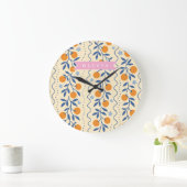 Personalized cute retro citrus folk pattern große wanduhr (Zuhause)