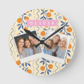 Personalized cute retro citrus folk pattern runde wanduhr (Vorderseite)