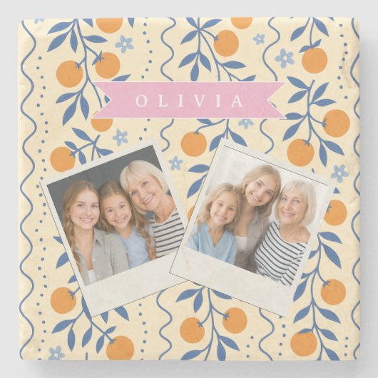 Personalized cute retro citrus folk pattern steinuntersetzer (Vorderseite)