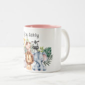 Personalized Cute Safari Animals Kids Name Zweifarbige Tasse (VorderseiteRechts)