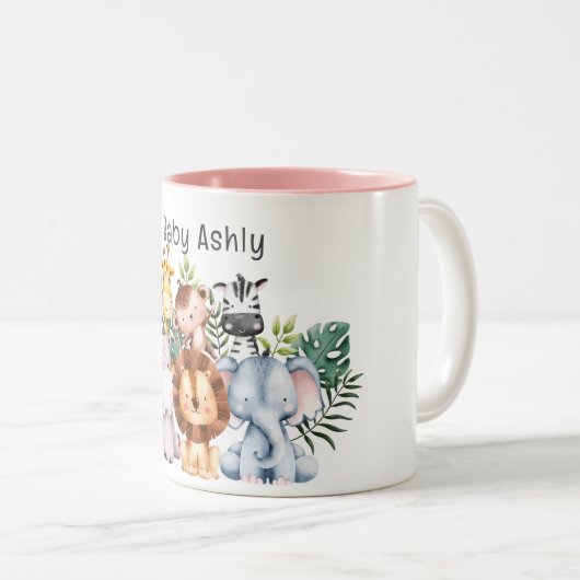Personalized Cute Safari Animals Kids Name Zweifarbige Tasse (VorderseiteRechts)