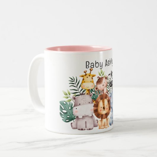 Personalized Cute Safari Animals Kids Name Zweifarbige Tasse (Vorderseite Links)
