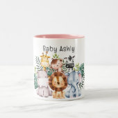 Personalized Cute Safari Animals Kids Name Zweifarbige Tasse (Mittel)