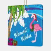 Personalized Cute Santa Flamingo Beach Christmas Keramikornament (Links)