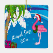 Personalized Cute Santa Flamingo Beach Christmas Keramikornament (Rückseite)