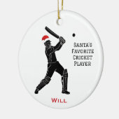 Personalized Cute Santa Playing Cricket Keramik Ornament (Links)