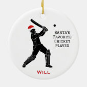 Personalized Cute Santa Playing Cricket Keramik Ornament (Hinten)