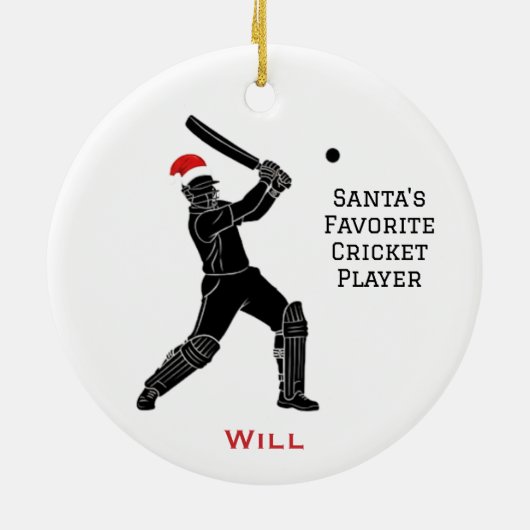Personalized Cute Santa Playing Cricket Keramik Ornament (Hinten)