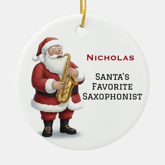 Personalized Cute Santa Playing Saxophone Keramik Ornament (Vorne)