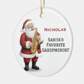 Personalized Cute Santa Playing Saxophone Keramik Ornament (Links)