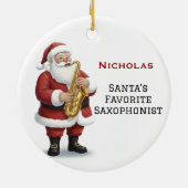 Personalized Cute Santa Playing Saxophone Keramik Ornament (Hinten)