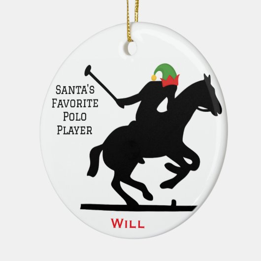 Personalized Cute Santa's Elf Playing Polo  Keramik Ornament (Links)
