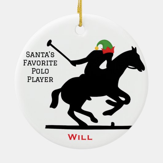 Personalized Cute Santa's Elf Playing Polo  Keramik Ornament (Hinten)