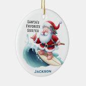 Personalized Cute Santa's Favorite Surfer Keramik Ornament (Rechts)