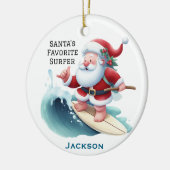 Personalized Cute Santa's Favorite Surfer Keramik Ornament (Links)