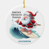 Personalized Cute Santa's Favorite Surfer Keramik Ornament (Hinten)