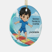 Personalized Cute Santa's Favorite Surfer Keramik Ornament (Rechts)